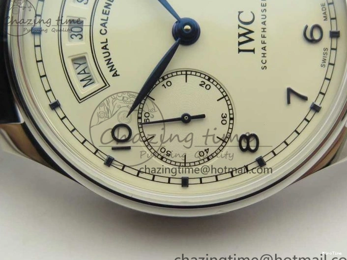 MIROTIME 0521 Affordable Portuguese Real PR Real Annual Calendar IW5035 ZF 1:1 Best Edition White Dial Blue Markers on Blue Leather Strap A 7143